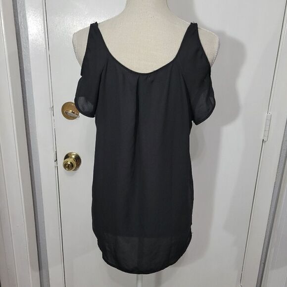 Ambiance apparel black cold shoulder blouse - Picture 2 of 7